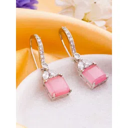 Manikya Rhodium-Plated American Diamond Studded Square Shaped Drop Earrings-picture-13