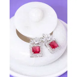 Manikya Rhodium-Plated American Diamond Studded Square Shaped Drop Earrings-picture-36