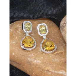 Manikya Rhodium-Plated Cubic Zirconia Studded Triangular Drop Earrings-picture-17