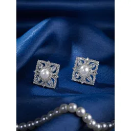 Manikya Rhodium-Plated CZ Geometric Studs Earrings-picture-30