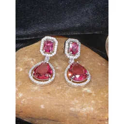 Manikya Rhodium-Plated Teardrop Shaped Drop Earrings-picture-22