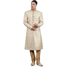 manish creations Men's Embroidered Silk Blend Traditional Sherwani Set-picture-15