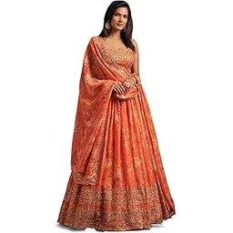 manjar outlet Semi-Stitched Lehenga with Embroidered Thread Work, Choli & Duppatta - 3.5m Lehenga Flair, 2.2m Duppatta Wedding Lehenga Set-picture-46