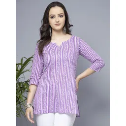 MANKSH Striped Ethnic Printed Round Neck Top-picture-13