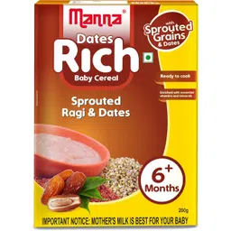 manna Baby Cereal 200g | Baby Food (6+Months) Sprouted Ragi with Dates Powder | 100% Natural Health Mix | Infant Food Cereal-picture-12