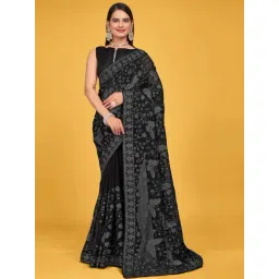 Manohari Black Embroidered Saree With Unstitched Blouse-picture-34