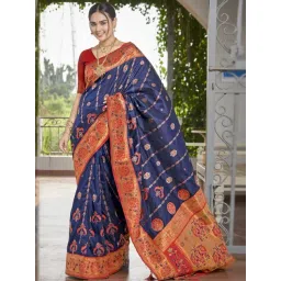 Manohari Blue Woven Saree With Unstitched Blouse-picture-25