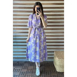 manojava Women Fit and Flare Purple Below Knee Dress-picture-12