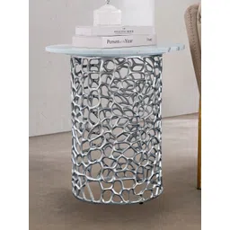 Manor House White & Grey Textured Marble Round Bedside Table-picture-10