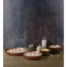 Roshni Brown & Gold Iron (Set of 4) Scented Wax Filled Urli Candle-image-9