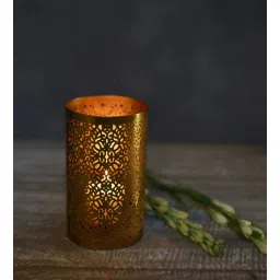 Roshni Jaali Gold Iron & Glass Candle Holder-image-19