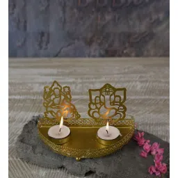 Roshni Lakshmi Ganesh Gold Iron Table Tealight Holder-image-16