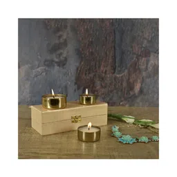 Roshni Metal Votives Diyas with filled flavoured candles tall in a gift Box - Set of 3-image-25