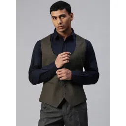 ManQ Dark Brown Sleeveless Scoop Neck Waistcoat-picture-48