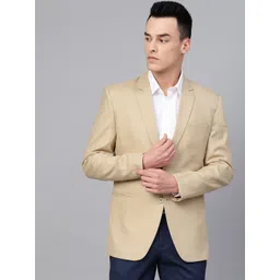 MANQ Men Beige Slim Fit Solid Single-Breasted Formal Blazer-picture-18