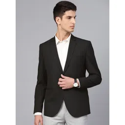 MANQ Men Black Slim Fit Solid Single Breasted Formal Blazer-picture-20