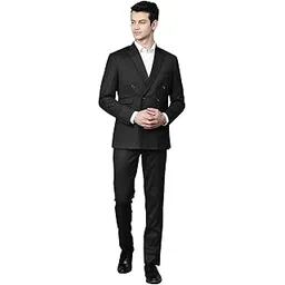 manq Men Black Solid Slim Fit Double Breasted Suit-picture-11