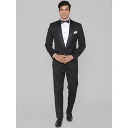 MANQ Men Black Solid Slim Fit Tuxedo Suit-picture-36