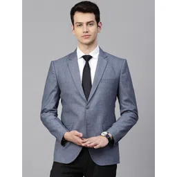 MANQ Men Blue Slim Fit Solid Single-Breasted Formal Blazer-picture-23