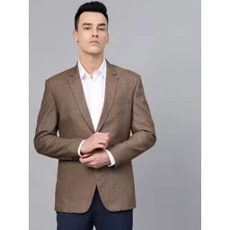MANQ Men Brown Slim Fit Solid Single-Breasted Formal Blazer-picture-22