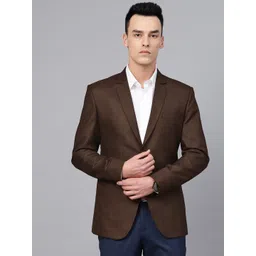 MANQ Men Brown Solid Slim Fit Single Breasted Party Blazer-picture-23