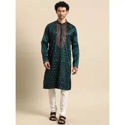MANQ Men Ethnic Motifs Embroidered Regular Sequinned Kurta with Churidar-picture-38