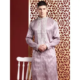 MANQ Men Ethnic Motifs Embroidered Sequinned Pure Cotton Kurta with Churidar-image-43