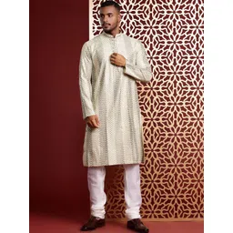 MANQ Men Geometric Printed Flared Sleeves Thread Work Anarkali Kurta-picture-32