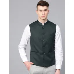 MANQ Men Green Slim Fit Solid Nehru Jacket-picture-37