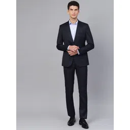 MANQ Men Navy Blue Solid Slim Fit Formal Suit-picture-17