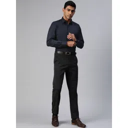 MANQ Men Navy Blue Solid Smart Regular Fit Formal Shirt image 5