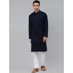MANQ Men Navy Blue Striped Thread Work Kurta-picture-38