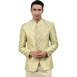 manq Men Off-White Self-Design Slim Fit Bandhgala Blazer-picture-14