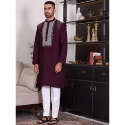 MANQ Men Sequinned Embroidered Thread Work Kurta With Trousers-picture-31
