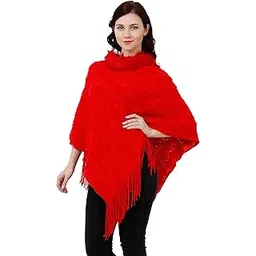 manra Cashmere Women's Round Neck Self Design Woolen Fur Poncho Girls Stylish Casual Wear_Free Size (SC 33)-picture-11