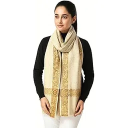 manra Elegant Floral Jacquard Shawl, Cream and Gold, Women's Fashion Wrap Scarf for Winter-picture-23