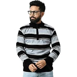 manra Men High Neck Zipper Full Sleeve Striped Woolen Winter Sweater (Men Zipper EMD 425)-picture-34