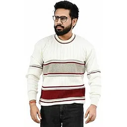manra Men Round Neck Wide Stripe Full Sleeve Woolen Winter Pullover Sweater_ Royal Maroon (Men Round Neck Sweater/Size 38-40)-picture-30