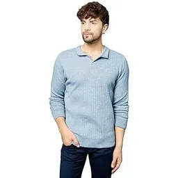 manra Men’s Ribbed Knit Pullover Sweater with Polo Collar – Soft Wool Blend, Full Sleeve, Casual Slim Fit Jumper for Winter & Fall-picture-2
