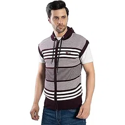 manra Men's Sleeveless Hooded Stripe Woolen Sweater | Stylish Zipper Sweatshirt | Regular Fit for Winter Office & Casual Wear-picture-23