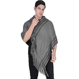 manra Men's Woolen Hooded Neck Solid Frill Poncho with Cap for Winter-picture-18