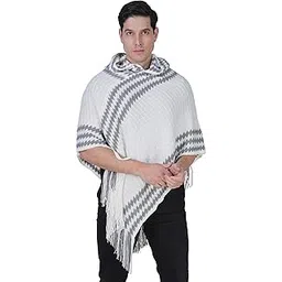 manra Men's Woolen Hooded Neck Solid Frill Poncho with Cap for Winter, Warm and Soft Wool, Stylish and Comfortable, Perfect for Casual Wear, Outdoor and Travel, Gifting (M, PURE WHITE)-picture-21