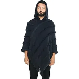 manra Men's Woolen Hooded Neck Solid Frill Poncho with Fur Cap for Winter, Warm and Soft Wool, Stylish and Comfortable, Perfect for Casual Wear-picture-20