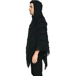 manra Men's Woolen Hooded Neck Solid Frill Poncho with Fur Cap for Winter, Warm and Soft Wool, Stylish and Comfortable, Perfect for Casual Wear-picture-11