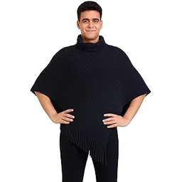 manra Men's Woolen Kashmiri Solid Turtleneck Neck Poncho with Fringe, Winter Wrap Warm and Soft Wool, Stylish and Comfortable, Perfect for Casual Wear, Outdoor and Travel-picture-29