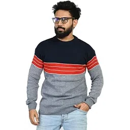 manra Men's Woolen Turtle Neck Button Full Sleeve Sweater for Winter Casual Wear (3 Striped 421)-picture-36