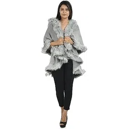 manra Women Woolen V-Neck Solid Fur Cap Shrug Sc 80 (GI-XXC9-5M9D__Free Size)-picture-5