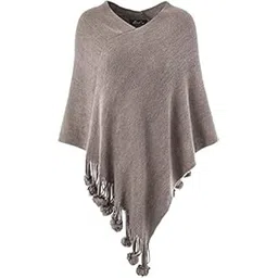 manra Women Woolen V- Neck Solid Plain Ball Cape Ponchu (SC 10 PLAIN BALL_FREE SIZE)-picture-33