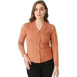 manra Women's Regular Fit V-Neck Full Sleeve Self Design Winter wear Sweater Cardigans Peach-picture-39