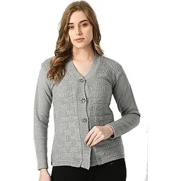 manra Women's Regular Fit V-Neck Full Sleeve Self Design Winter wear Sweater Cardigans_Silver Grey_XL-picture-10